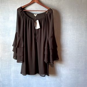 Black light weight crepe long sleeved dress.